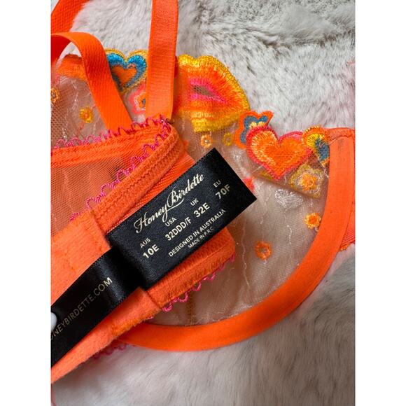 Honey Birdette DIXIE🌼🧡 Bright Orange 2 Piece Set 32DDD Bra & Medium Thong - Picture 5 of 8